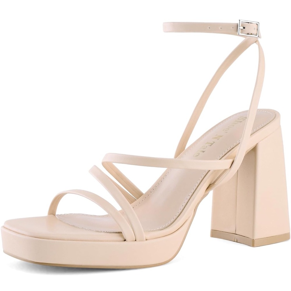 Elegant Cream Block Heel Sandals